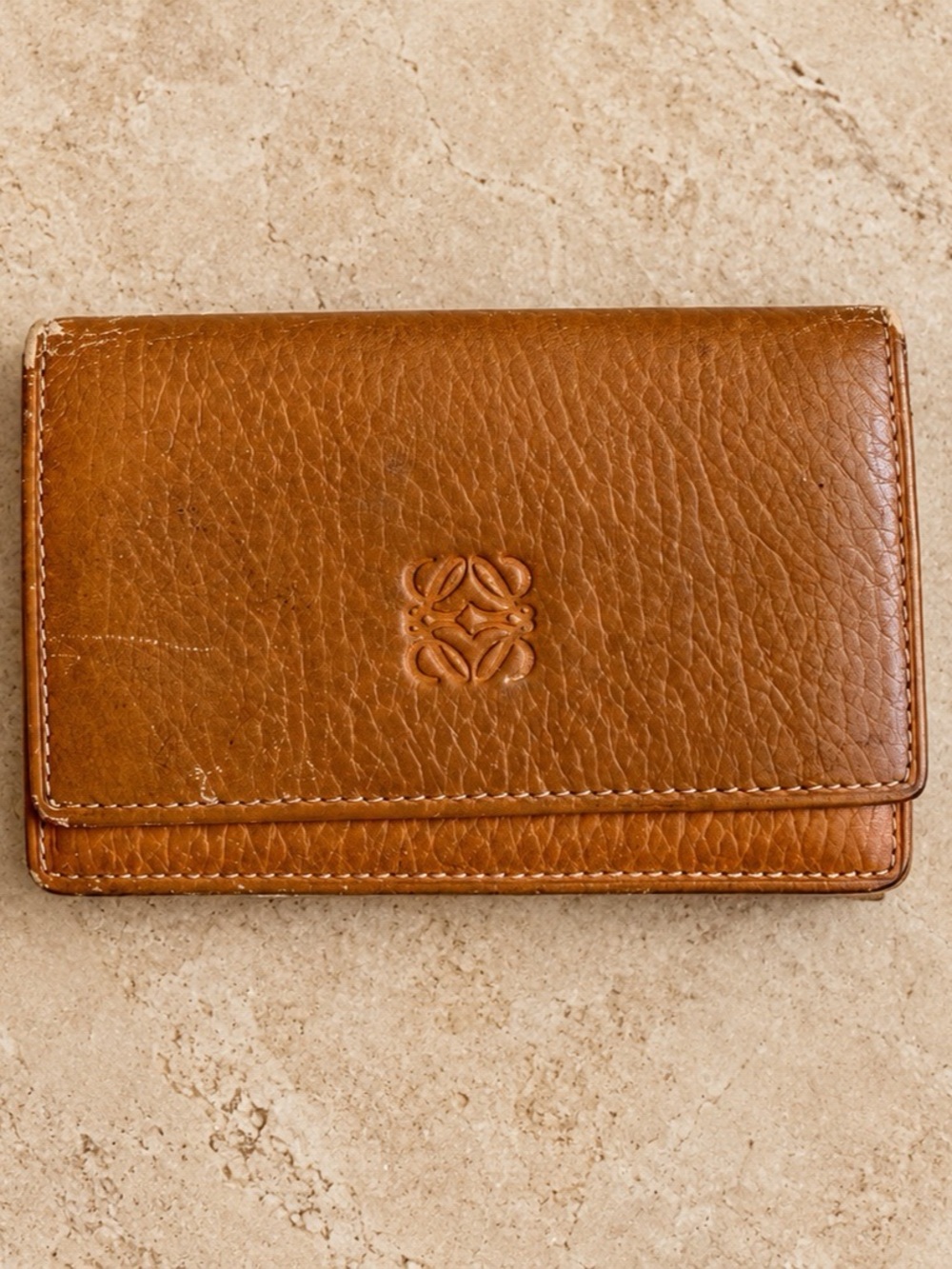 Loewe Anagram Cognac Brown Pebbled Leather Business Card Holder